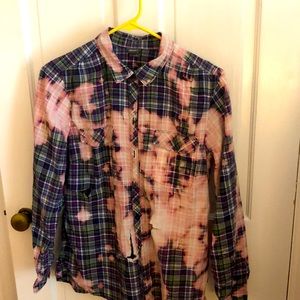 Bleached and strategically distressed Eddie Bauer plaid blouse Large